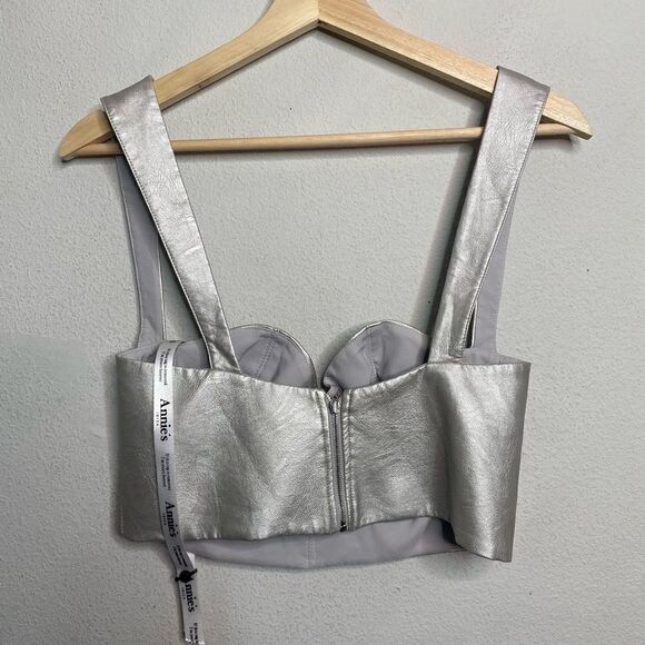 NEW Silvia Astore Bustier Metallic Alexa‎ Bra Crop Top Silver Size IT 40/ US 4 - Picture 5 of 9